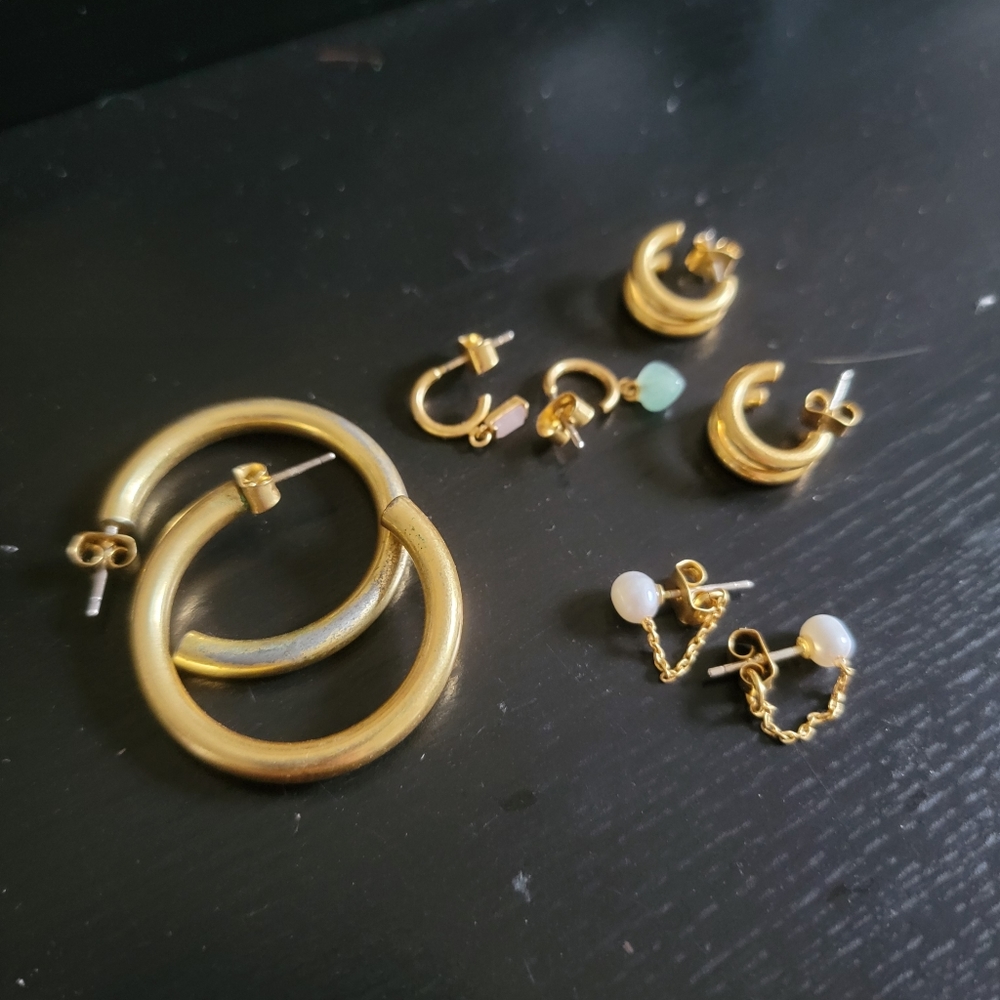 Madewell Earring Bundle Chunky Hoop Pearl Huggie